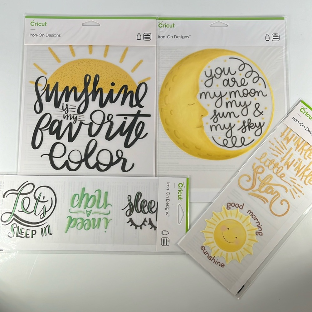 Bundle Cricut Iron-On Transfer Designs - Sun Moon Sleep Star Yellow Black Gold